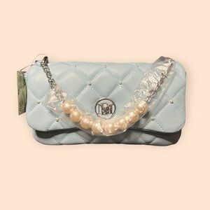 NWT Badgley Mischka Round Letter Lock Shoulder Bag Crossbody with Pearls